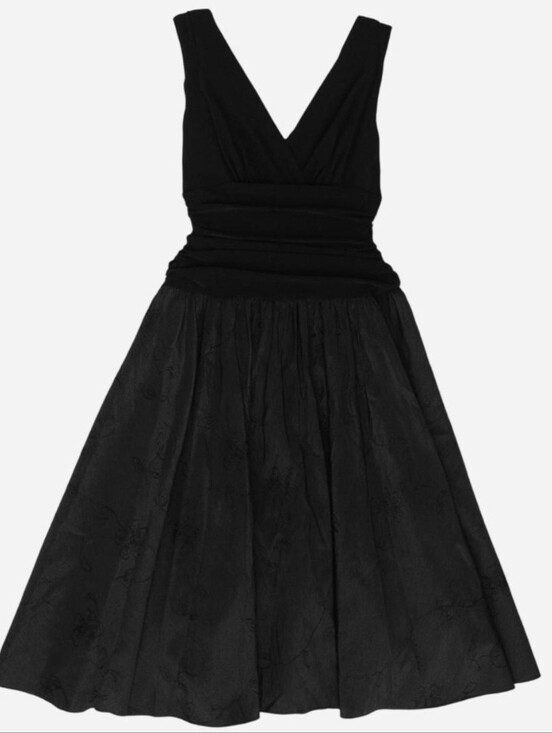 Vintage Dresses & Skirts - Vintage Black Ruched Drop Waist Floral Embroidered Dress Size 10 Y2K Whimsigoth